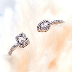 Luxury Geometry Silver Cuff Bangles For Women Cubic Zirconia Bracelet